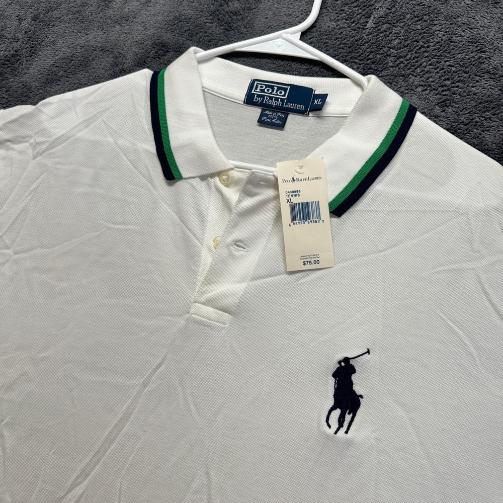 Polo Ralph Lauren Tennis Polo Shirt Mens XL White Striped Collar Big Pony NWT